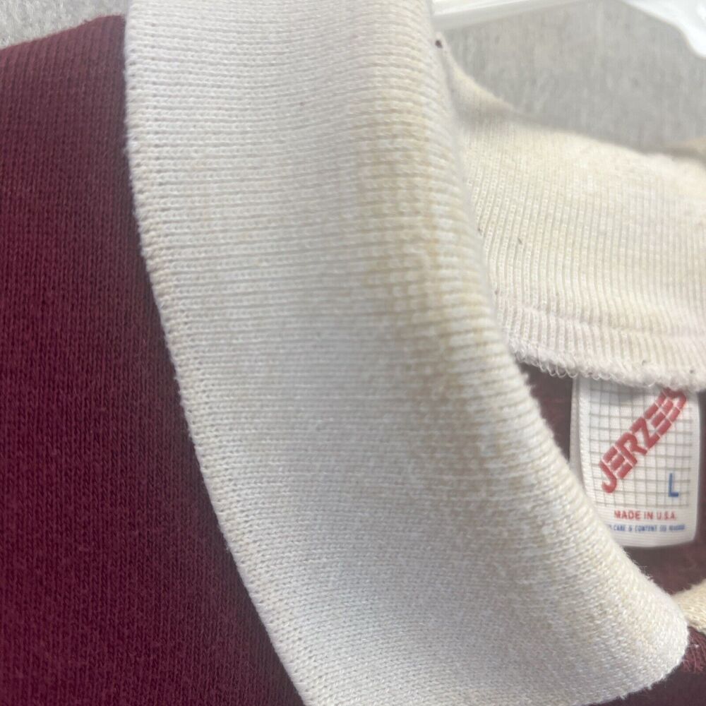 Jerzees Maroon L Collared Patchwork Sweatshirt Co… - image 7